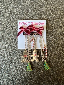 Betsey Johnson Weihnachten Fransen Ohrhänger Lebkuchen Herren, Baum Zuckerstange - Bild 1 von 1