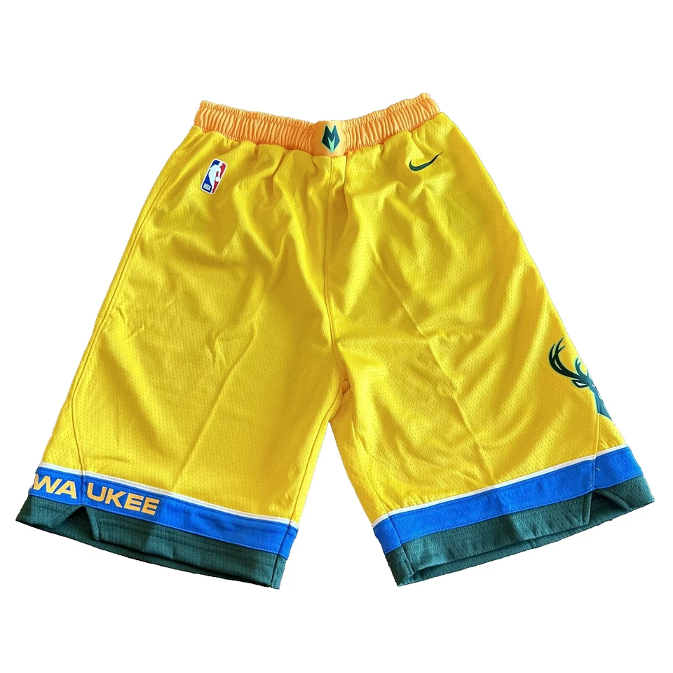 全新带标签 Nike Milwaukee Bucks 黄色城市版 Swingman 短裤 尺寸 Youth L 14/16 — 第 1/4 张图片