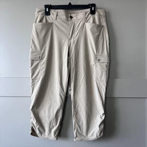 Eddie Bauer Capri Pants Womens 10 Khaki Cargo Hiking Lightweight Stretch Nylon - Picture 1 of 13