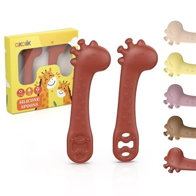 Juego de cucharas de silicona para bebé, autoalimentación, destete LED, utensilios, 4-12 meses Foto 1 de 4