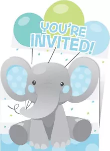 Enchanting Elephants Boy Animal Cute Kids 1st Birthday Party Pop-Up Invitations - Picture 1 of 1