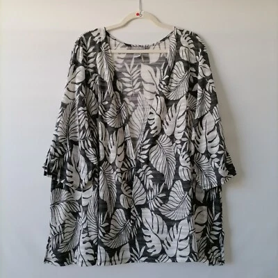 Cárdigan kimono estampado palmera tropical negro blanco Catherines para mujer talla 3XWP Foto 1 de 4