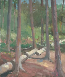 DIPINTO OLIO ORIGINALE MICHAEL RICHARDSON "Foresta di Barbizon" Fontainbleu Francia - Foto 1 di 1