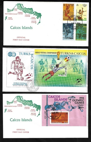 TURKS & CAICOS 1980 SPORTS OLYMPIC & FOOTBALL 3 FDCs Cover