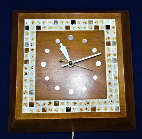 MCM Teak Wood Mosaic Tile Wall Clock GE General Electric Rare Model 2094 Vtg Cover
