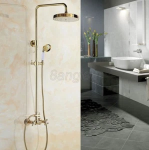 Luxury Gold Color Brass Bathroom Shower Faucet Set Dual Handles Mixer Tap 8gf335 - Picture 1 of 7