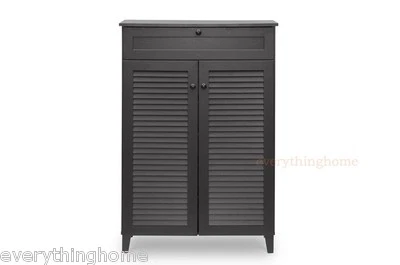 Brown Shoe Storage Cabinet Modern 42.5" Tall 4 Shelves Drawer Slatted Vent Doors - Image 1 of 4