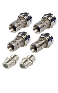 TWIN EXTENSION REPAIR KIT CABLE F CONNECTOR + COAXIAL COUPLER SATELLITE JOINER - Picture 1 of 4