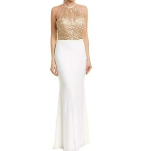 Issue Embroidered Sequin Bodice Gown Ivory Gold Size 6 NWT - Picture 1 of 3