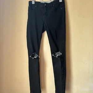 Free People sz 27 Women's Skinny Black Jeans, Ripped Design - Picture 1 of 5