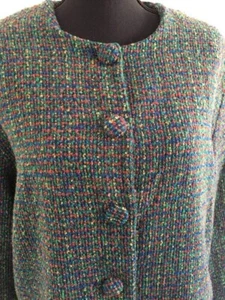Womens Boucle Tweed Jacket Size Fit L/XL Vintage Green Multicoloured Tosol David - Picture 1 of 17