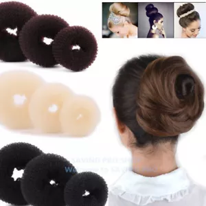 3 Pcs Hair Donut Bun Maker Ring French Roll Brown, Black and Blond S M L - Picture 1 of 18
