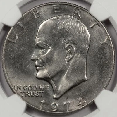 1974 NGC MS63 Struck Thru Reeding Ike Dollar Mint Error Extremely Rare - Image 1 of 4