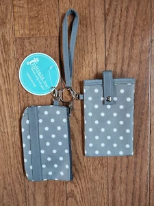 Initials Inc. 2 Piece Duet Set Gray Pin Dot includes Coin Purse & Phone Pouch - Picture 1 of 7
