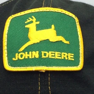 Vintage Black John Deere Patch Knit Ear Flap Ball Cap Winter Hat USA 6 7/8 Small - Picture 1 of 12