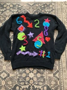 Vintage 1990’s Gitano Life Knit Sweater Size Medium Teacher Numbers Geometric - Bild 1 von 17