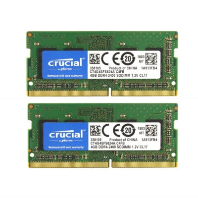 Crucial 8GB 2X4GB DDR4 2400MHz PC4-19200 260-Pins SODIMM Memory Ram CT4G4SFS624A - Image 1 of 3