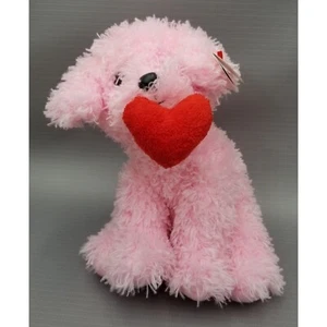 Ty Classic 2007 Pup-N-Kisses Fluffy Pink Valentines Dog w/Red Heart Cute 9" Tall - Picture 1 of 8