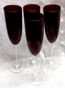 Set/4 LENOX Ruby Red Champagne Flute Glasses ~ 10.5" H - Picture 1 of 7