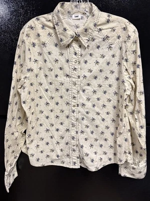 Y2k Vtg Lee Cream Floral Pearl Snap Button Long Sleeve Western Shirt Women L - Image 1 of 4