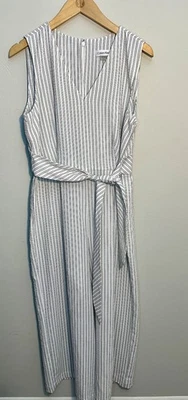 Calvin Klein Sleeveless Wde-Leg Jumpsuit White with Black Pinstripes Size 10 - Image 1 of 4