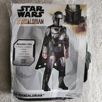 Disney Star Wars The Mandalorian Child Large 12-14 Padded Costume w Half Mask - Image 1 of 4