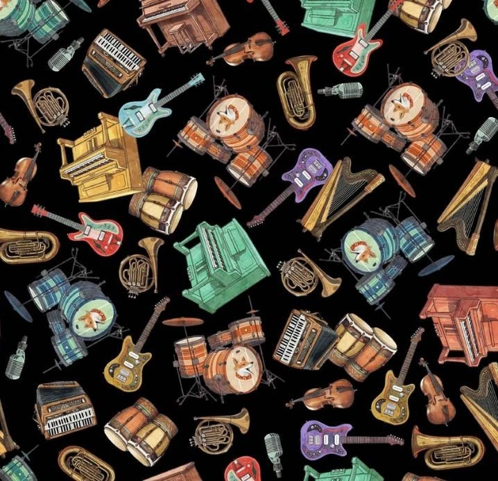 Cotton Jug Band Jamboree Band Instrument Piano Fabric Print by Yard D684.88 - Image 1 of 1