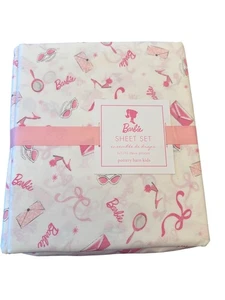 NWT Barbie Pottery Barn Kids Full Sheet Set Pink Cotton Discontinued - Picture 1 of 5
