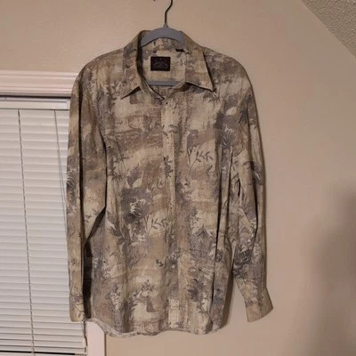 Indigo Palms Mens XL Shirt Floral Tan Long Sleeve Button Down Tommy Bahama - Imagem 1 de 4