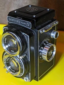 Cámara vintage Sawyers Mark IV 127 4x4 cm con Topcor 6 cm f/2,8 TLR, estuche original - Imagen 1 de 17