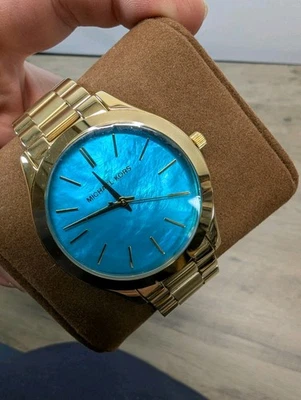 Michael Kors Ladies Slim Runway Gold-Tone Ocean Blue Watch - MK-3492 - Japan Mov - Image 1 of 4