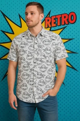 Camisa de campamento con botones Teenage Mutant Ninja Turtles Nickelodeon XL cómic de dibujos animados Foto 1 de 4