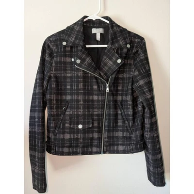 Ellen Tracy Collection Jacket Womens Size XS Black Gray Biker Asymmetrical Zip - Imagem 1 de 4