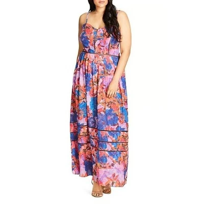 City Chic Size 20 / L Blue Purple Abstract Floral Print Stained Glass Maxi Dress - Image 1 of 4