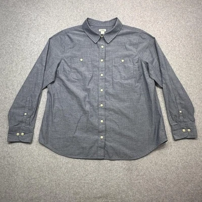 Camisa LL Bean para mujer grande pequeña azul cambray abotonada manga larga safari Foto 1 de 4
