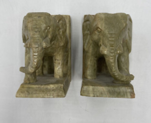 Pair of Hand Carved Elephant Bookends Onyx - Very Heavy - Made in India      H16