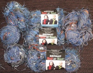 Bernat Knit or Knot Yarn #45002 Blue Glitter 7 Skein Total - Picture 1 of 4