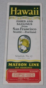 Orario Matson Line 1929 San Francisco Portland Seattle alle Hawaii - Foto 1 di 3