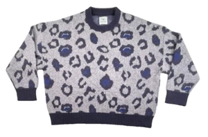 Anine Bing Mohair Raigh Sweater Womens Blue Leopard Print Cropped Jumper Large - Picture 1 of 10