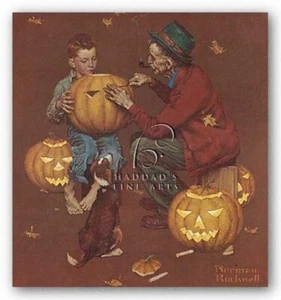 ART PRINT Ghostly Gourds by Norman Rockwell Image Size 8.375 x 9 - Picture 1 of 1