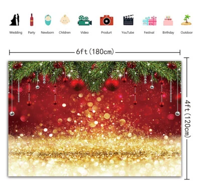 Lentejuelas doradas rojas de Navidad telón de fondo decoración de fondo de fiesta acogedora de Navidad Foto 1 de 4