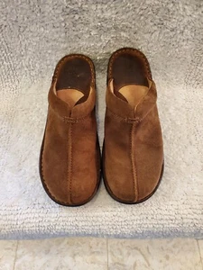 Born Handcrafted Womens8 Brown Suede Leather Split Toe Wedge Mule Slip On Shoes - Picture 1 of 8