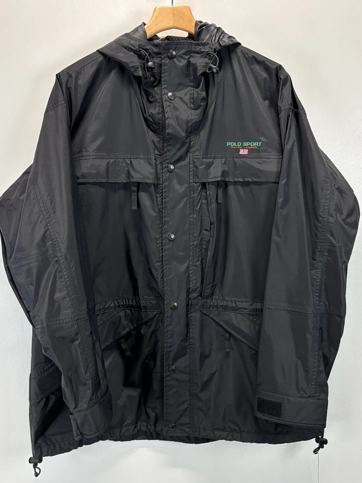De Colección Para Hombre Ralph Lauren Polo Deportivo Nylon Chaqueta de Lluvia Mediana Negra Capucha LEER 90’s Foto 1 de 4