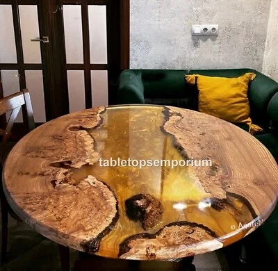 Mesa de centro de madera de olivo de resina epoxi hecha a medida, decoraciones personalizadas de mesas de borde vivo Foto 1 de 4