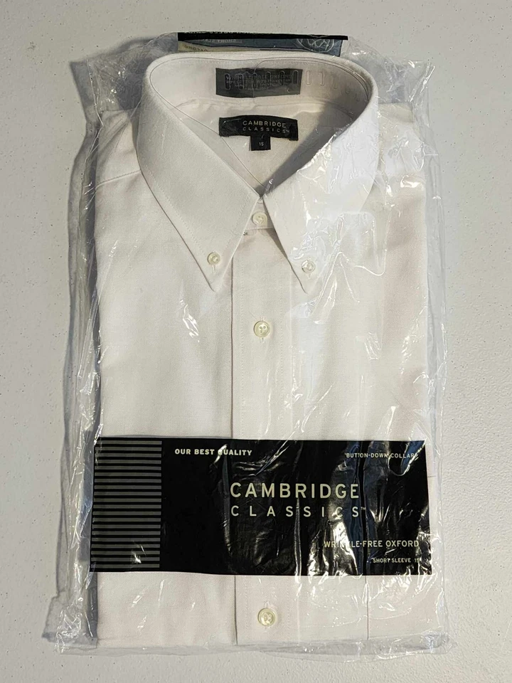 Vintage New Cambridge Classics Wrinkle Free Oxford Short Sleeve White Shirt 15 - Image 1 of 1