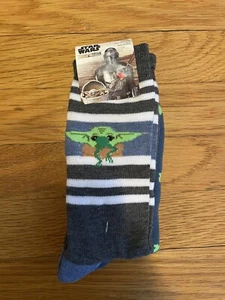 Star Wars Mandalorian Socks 2 Pack Mens Size 6.5-12 Baby Yoda Blue - Picture 1 of 6