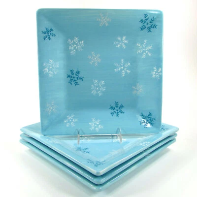 Target Home SNOWFLAKES 11" Square Dinner Plate Set 4Pc Christmas Blue White - Image 1 of 4