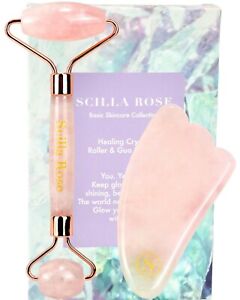 Rose Quartz Roller & Gua Sha Gift Set for Women Authentic Beauty Facial Tools UK