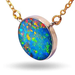 Orb D'Arc' Large Genuine Australian Opal 14k Pendant Necklace 9ct L78 - Picture 1 of 8