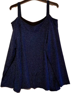 Black/Blue Lurex Sparkly Top Plus Size 30-32 Long Sleeves Cold Shoulder Stretchy - Picture 1 of 4